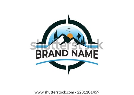 mountain compass logo. Hiking adventure Mountain Outdoor wilderness travel logo