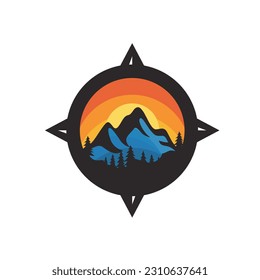 mountain and compass logo vector template