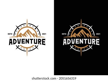 Mountain and compass. Outdoor, adventure, journey logo design template inspiration