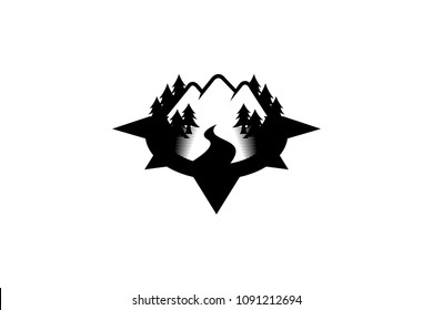 mountain compass outdoor logo icon vector
