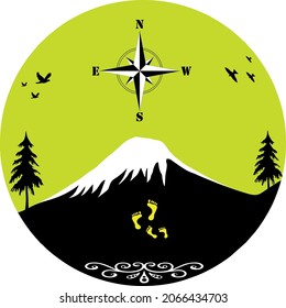 mountain compass silhouette logo vector