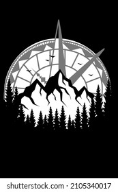 Mountain with compass vector illustration