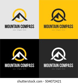 MOUNTAIN COMPASS YELLOW BLACK WHITE EMBLEM LOGO TEMPLATE VINTAGE