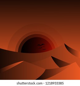 The mountain complex in the desert with sunset.