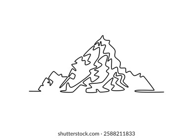 Mountain concept. Single line draw design vector graphic illustration.