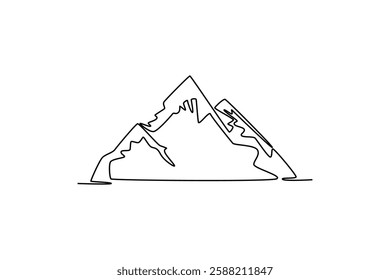 Mountain concept. Single line draw design vector graphic illustration.