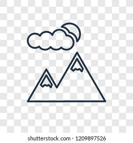 Mountain concept vector linear icon isolated on transparent background, Mountain concept transparency concept in outline style