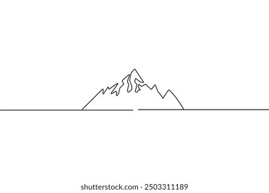 Einzeilige, kontinuierliche Bergzeichnung mit einem einzelnen Umrissvektorsymbol