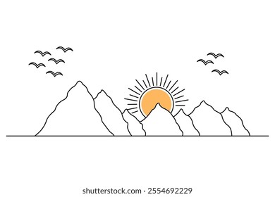 Mountain continuous one line drawing with black and white background