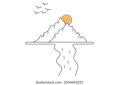 Mountain continuous one line drawing with black and white background