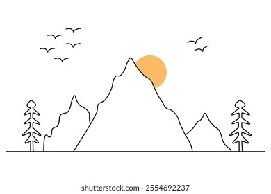 Mountain continuous one line drawing with black and white background