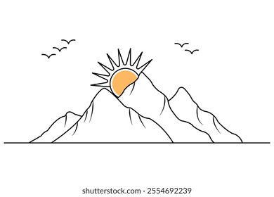 Mountain continuous one line drawing with black and white background