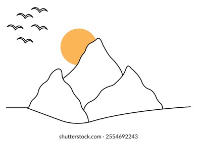 Mountain continuous one line drawing with black and white background