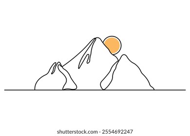 Mountain continuous one line drawing with black and white background