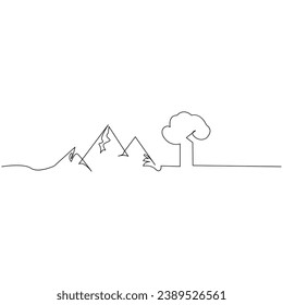 Mountain continuous single line outline vector art illustration