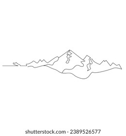 Mountain continuous single line outline vector art illustration