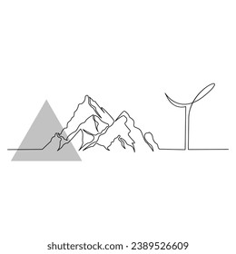 Mountain continuous single line outline vector art illustration