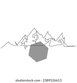 Mountain continuous single line outline vector art illustration