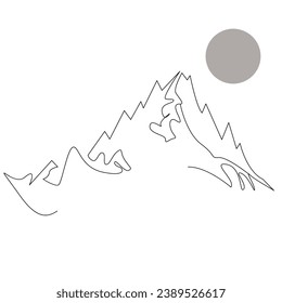 Gebirgsdurchlaufene, einzelne Linie umrissene Vektorgrafik