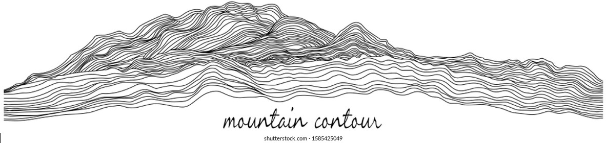 Mountain Contour Line Art Vector Landscape Isolated On White