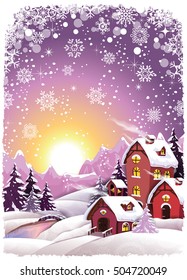 Mountain cottage snowy at Christmas-Transparency blending effects and gradient mesh-EPS 10
