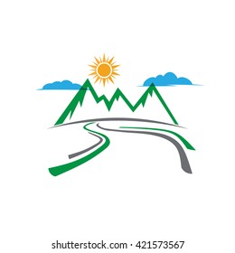 Mountain Country Road Logo. Vector Graphic Design