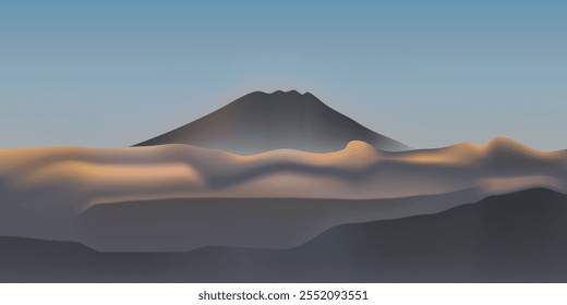 Una montaña está cubierta de nubes copia espacio, Ilustración vectorial.