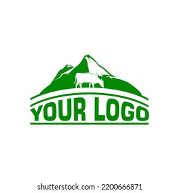 diseño de logotipo de montaña y vaca plantilla de vector de logotipo creativo