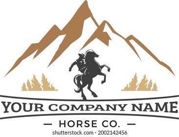 mountain cowboy horse landscape logo design