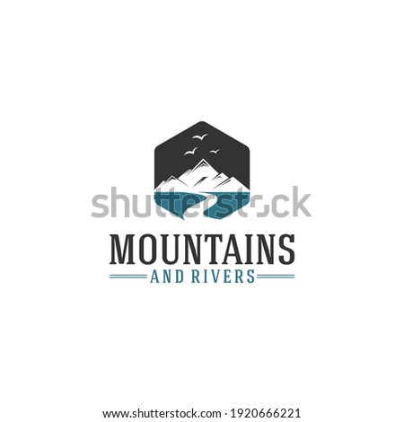 mountain and creek logo with mountain and creek illustration