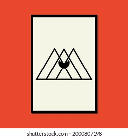 mountain crescent abstract contemporary aesthetic posters, wall art decor, mid century modern minimalist print, organic shapes, Background, Modern art vector Illustration brush painting geometric.