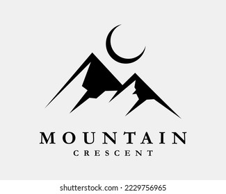 Mountain Crescent Moon Peak Hill Landscape Moonlight Lunar Eclipse Scenery Vector Logo Design