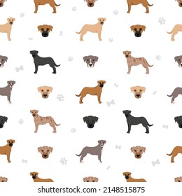 Mountain Cur seamless pattern. Different poses, coat colors set.  Vector illustration