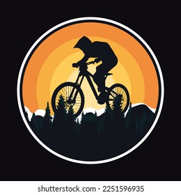 Sello del logotipo del logotipo del emblema de ciclismo de montaña Ilustración de la etiqueta del vectores del distintivo de vintage retro y diseño de camisetas