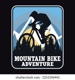 Sello del logotipo del logotipo del emblema de ciclismo de montaña Ilustración de la etiqueta del vectores del distintivo de vintage retro y diseño de camisetas