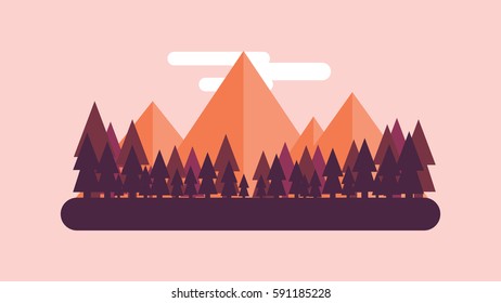 Mountain at dawn flat illustration