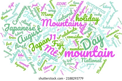 Bergtag, 11. August Word Cloud im Vektor Kunst kreativ-bunter weißer Hintergrund