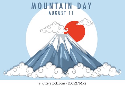 Mountain Day in Japan banner with Mount Fuji background illustration