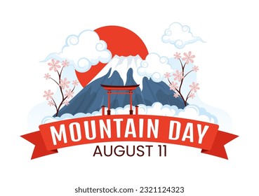 Mountain Day in Japan Vector Illustration on August 11 with Mount Fuji and Sakura Flower Background in Flat Cartoon Hand Drawn Templates