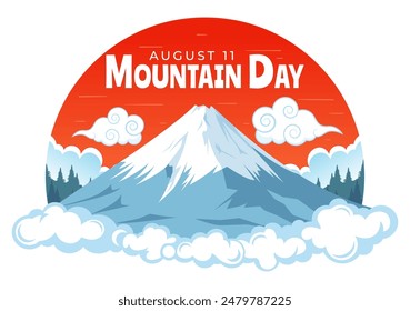 Día de la Montaña en la Ilustración vectorial de Japón el 11 de agosto con el Monte Fuji y el Fondo de Flores Sakura en un diseño plano de dibujos animados