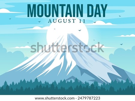 Mountain Day in Japan Vector Illustration on August 11 featuring Mount Fuji and Sakura Flower Background in a Flat Cartoon Style Design
