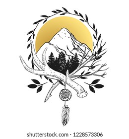 The Mountain. Decorative graphic design element. Vector template for your logo, temporary tattoo and other designs