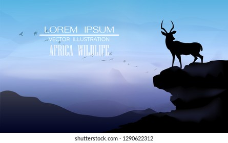 
Mountain deer, African Wildlife Background. Nature Background. African savanna landscape. safari card. vector.
