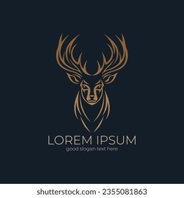 Diseño del logo de la cabeza de los ciervos de montaña con estilo de lujo, símbolo del ciervo de silueta vector, fondo oscuro