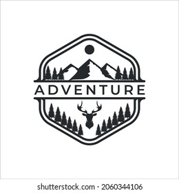 mountain and deer logo vintage vector illustration template icon design