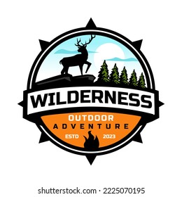 Mountain and deer outdoor adventures logo