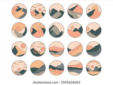 Conjunto de iconos de paisaje de diseño de montaña 