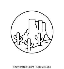 Desierto de montaña con cactus y línea de visión del cielo