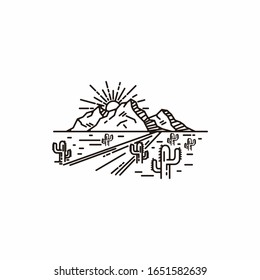 Mountain in the desert Flat Simple Line Art