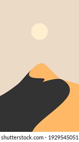 Mountain desert in flat style with sunset. Vector, landscape illustration.